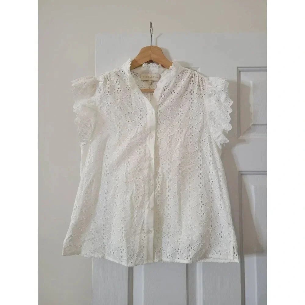 Caballero Eyelet Button Down Shirt Blouse XS NWT